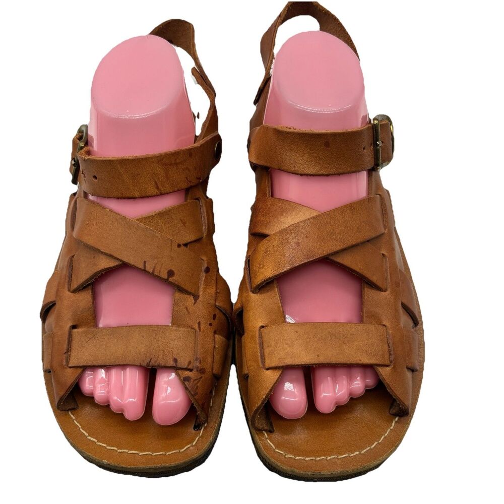 Jarman Italy Leather Sandals Mens 10 D Brown Gladiator Fisherman Jesus Mule